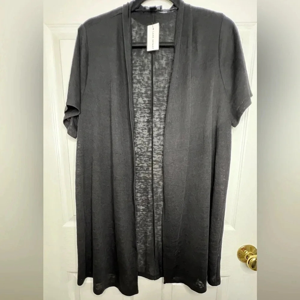 NWT Lane Bryant Short Sleeve Open Front Cardigan, Size 14/16, Black
